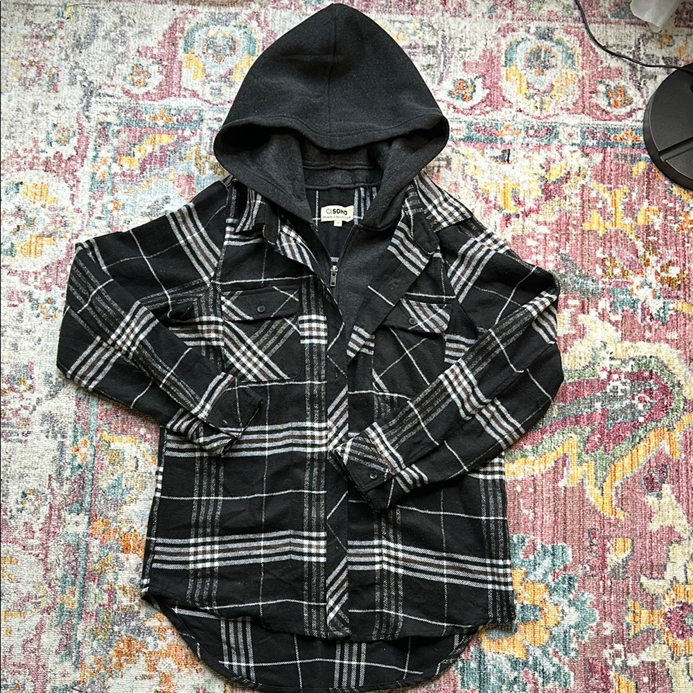 Ci Sono Black and White Plaid Button Down Shirt